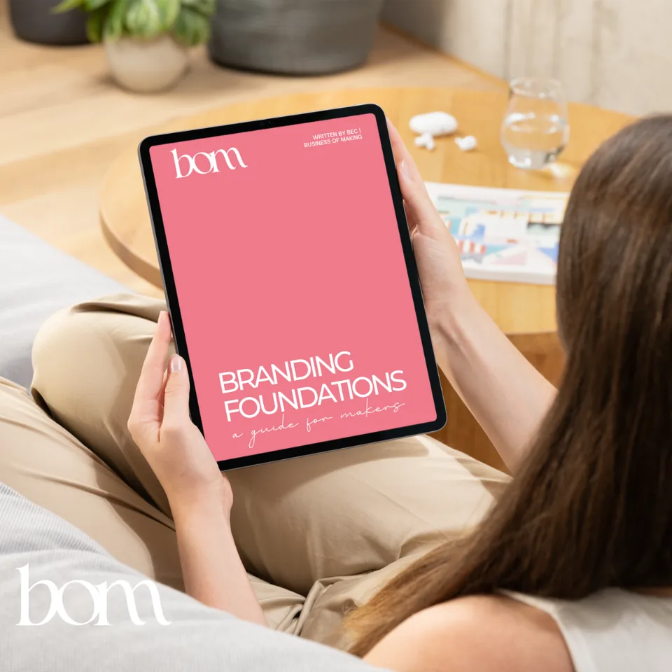 Branding Foundations: A Guide for Makers, open on a tablet